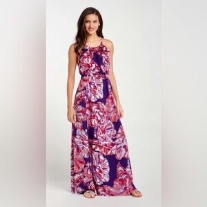 Tommy Bahama Purple and Red Brushstroke Blooms Maxi Dress Size Large